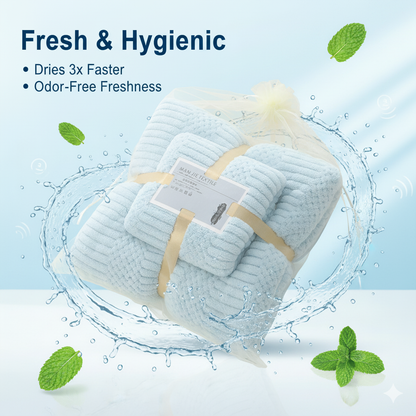 Combo Deal - Home Essentials Combo Set - Flat Mop & Bucket System with 6 Pads & Ultra-Soft 70x140cm & 75x35cm Coral Fleece Bath Towel Bundle for Efficient Cleaning and Personal Care  Microfiber Hand Light