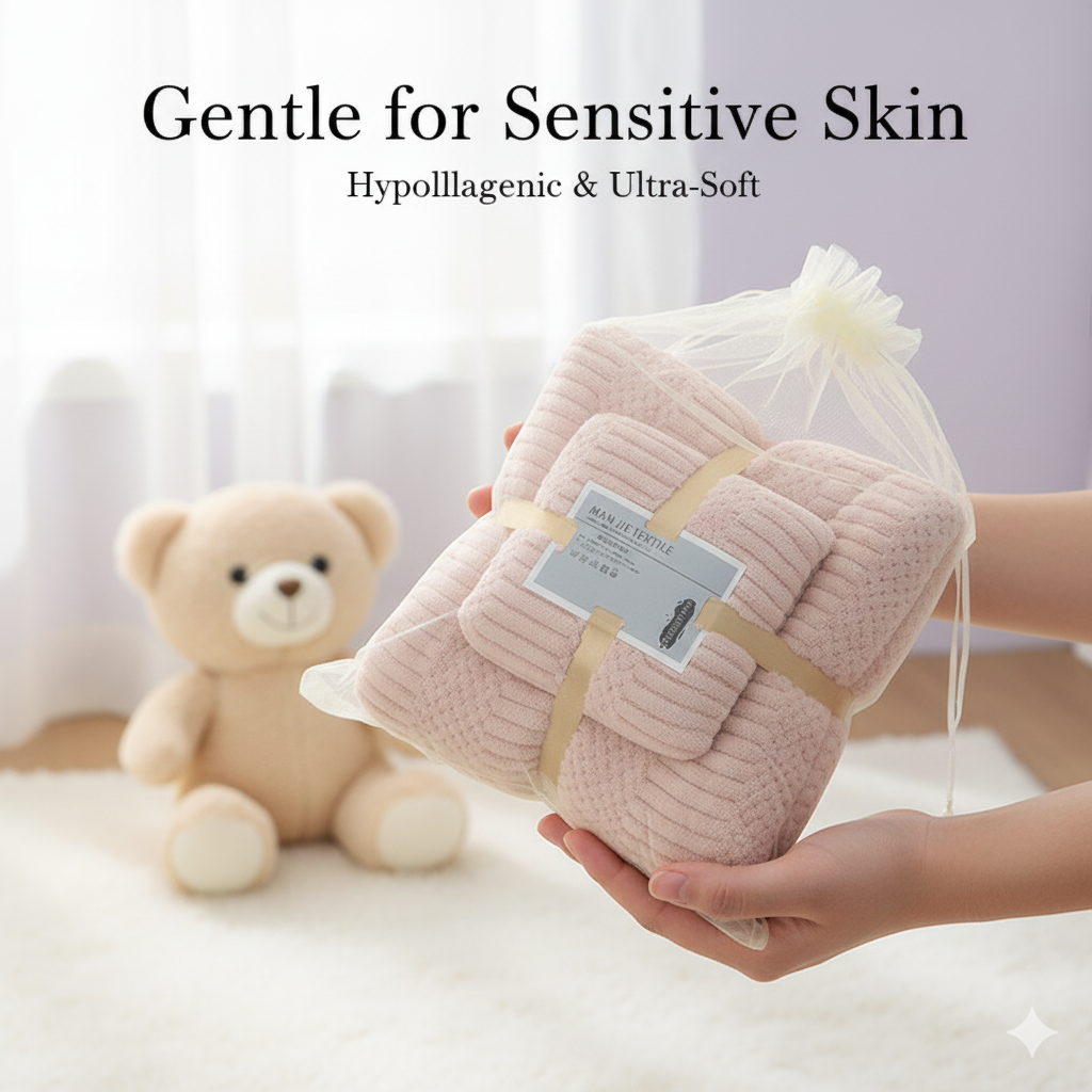 Combo Deal - Home Essentials Combo Set - Flat Mop & Bucket System with 6 Pads & Ultra-Soft 70x140cm & 75x35cm Coral Fleece Bath Towel Bundle for Efficient Cleaning and Personal Care  Microfiber Hand Light