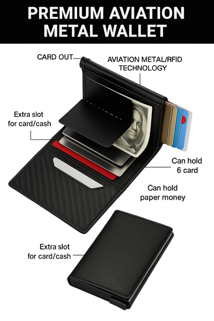Men's Wallet with Pop-Up Card Eject & RFID Blocking Metal  – Slim Minimalist Bifold