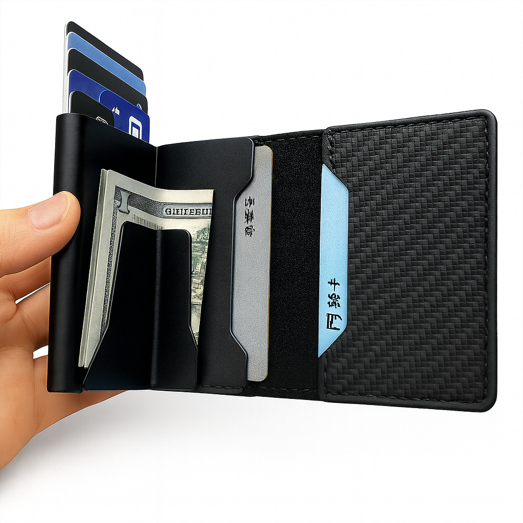 Men's Wallet with Pop-Up Card Eject & RFID Blocking Metal  – Slim Minimalist Bifold