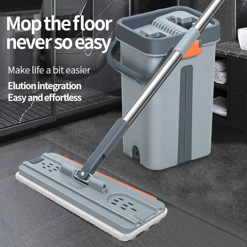 Magic Mop Pro Self-Wringing Flat Mop with Bucket - 360° Rotation, Eco-Friendly Microfiber Mop Pads, Sliding Type, 70-80% Dehydration Rate Absorbent Smooth Stainless Tool