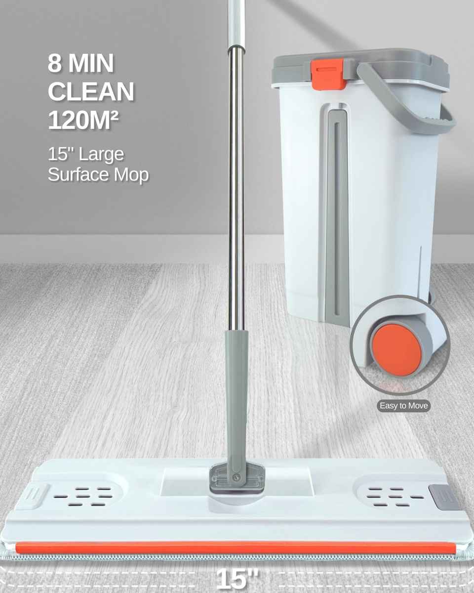 Mop & Bucket Set with Wheel - 360 Magic Squeeze Mops, 6 Counts Durable Microfiber Fabric, New PP & ABS Materials, Plastic household item Mop Refills Set wall cleaning Stainless Steel Self-Drying Rectangle