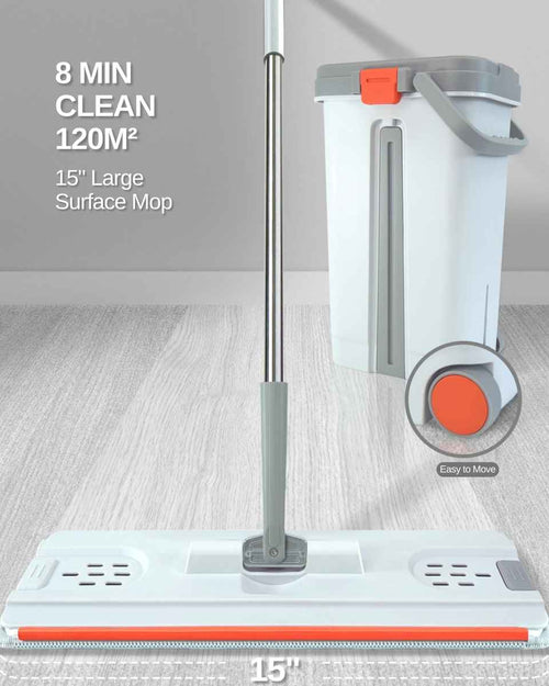 Mop & Bucket Set with Wheel - 360 Magic Squeeze Mops, 6 Counts Durable Microfiber Fabric, New PP & ABS Materials, Plastic household item Mop Refills Set wall cleaning Stainless Steel Self-Drying Rectangle