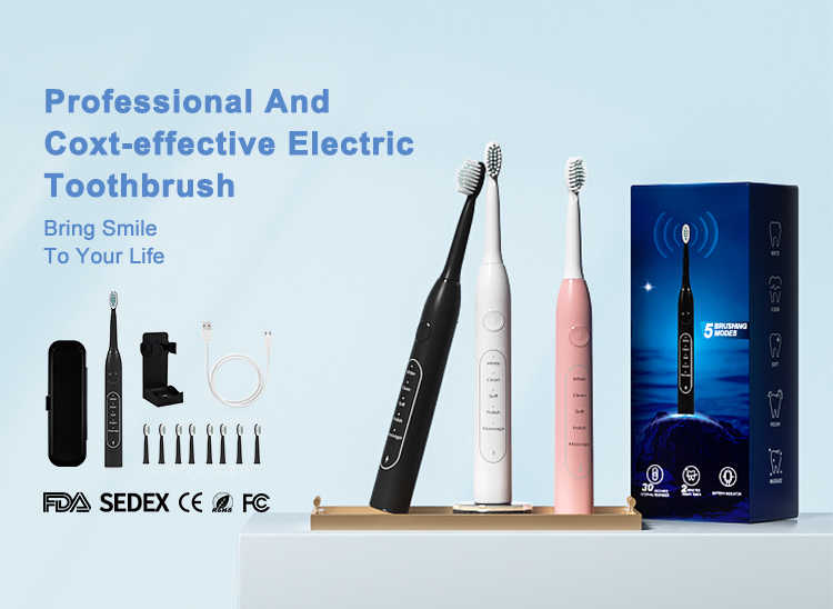 Sonic Electric Toothbrush for Adults – 5 Cleaning Modes, 8 Brush Heads, USB Rechargeable, Travel Case Included & 2 Hours Charge for 90 Days - Lightweight Cordless Sensitive Water Proof Cleansing Black Oral