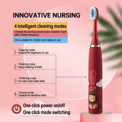 Sonic Electric Toothbrush for Kids – Waterproof & Rechargeable with 4 Modes, 5 Heads for Daily Sensitive Cleansing
