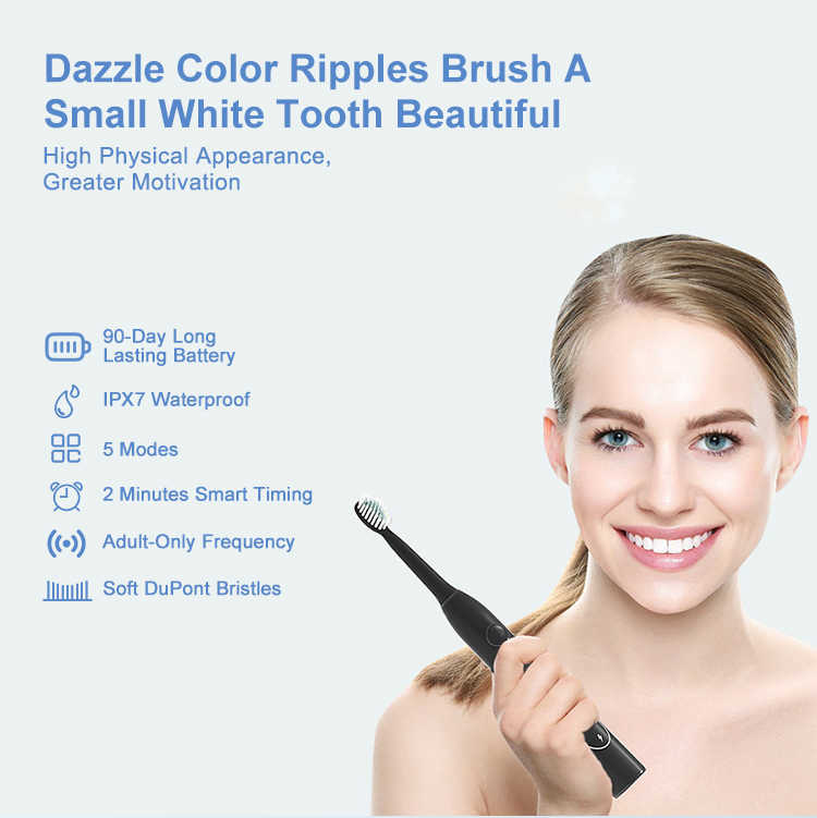 Sonic Electric Toothbrush for Adults – 5 Cleaning Modes, 8 Brush Heads, USB Rechargeable, Travel Case Included & 2 Hours Charge for 90 Days - Lightweight Cordless Sensitive Water Proof Cleansing Black Oral