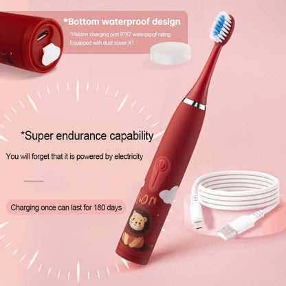 Sonic Electric Toothbrush for Kids – Waterproof & Rechargeable with 4 Modes, 5 Heads for Daily Sensitive Cleansing
