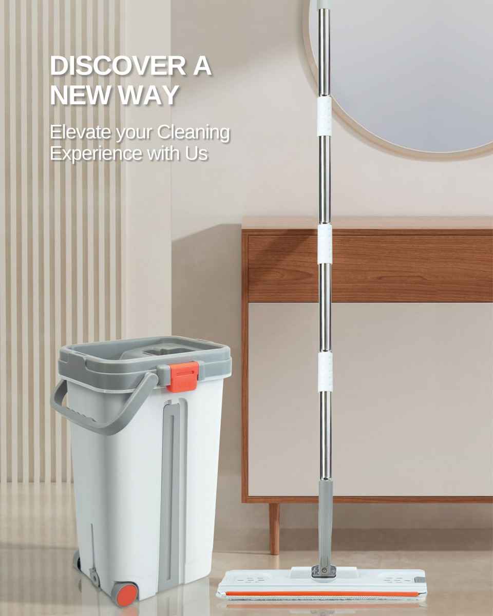 Mop & Bucket Set with Wheel - 360 Magic Squeeze Mops, 6 Counts Durable Microfiber Fabric, New PP & ABS Materials, Plastic household item Mop Refills Set wall cleaning Stainless Steel Self-Drying Rectangle
