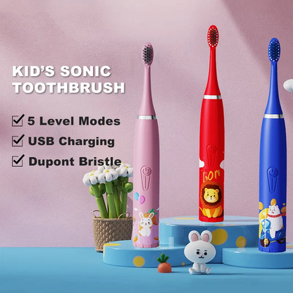 Sonic Electric Toothbrush for Kids – Waterproof & Rechargeable with 4 Modes, 5 Heads for Daily Sensitive Cleansing