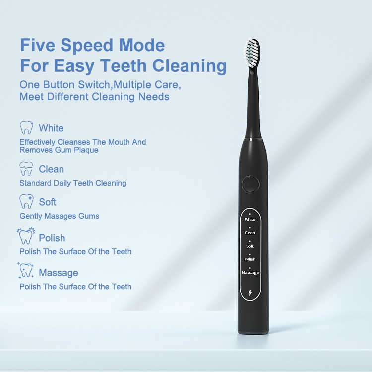Sonic Electric Toothbrush for Adults – 5 Cleaning Modes, 8 Brush Heads, USB Rechargeable, Travel Case Included & 2 Hours Charge for 90 Days - Lightweight Cordless Sensitive Water Proof Cleansing Black Oral